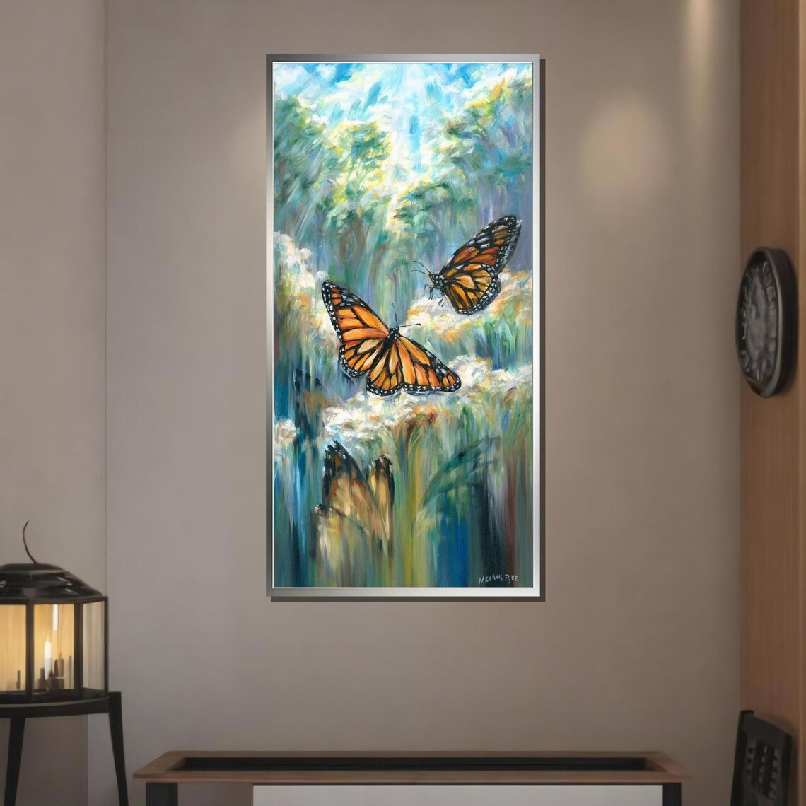 Monarch Butterflies Sunlit Meadow Impressionist Nature Art Poster - Image 3