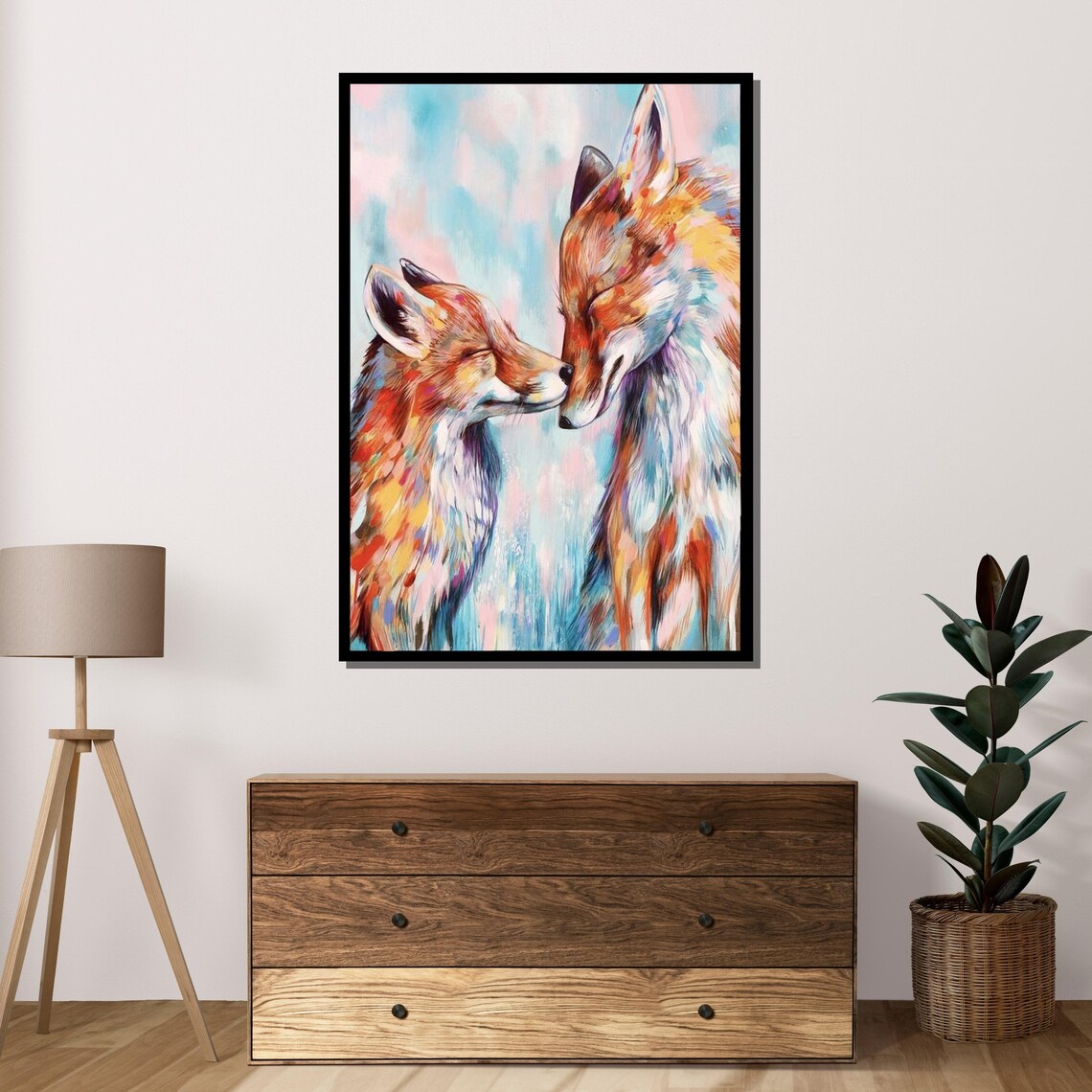 Colorful Fox Couple Nose To Nose Whimsical Impressionist Art Poster