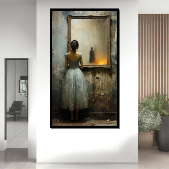Mysterious Ballerina Looking Into Empty Frame Dreamlike Surreal Wall Poster