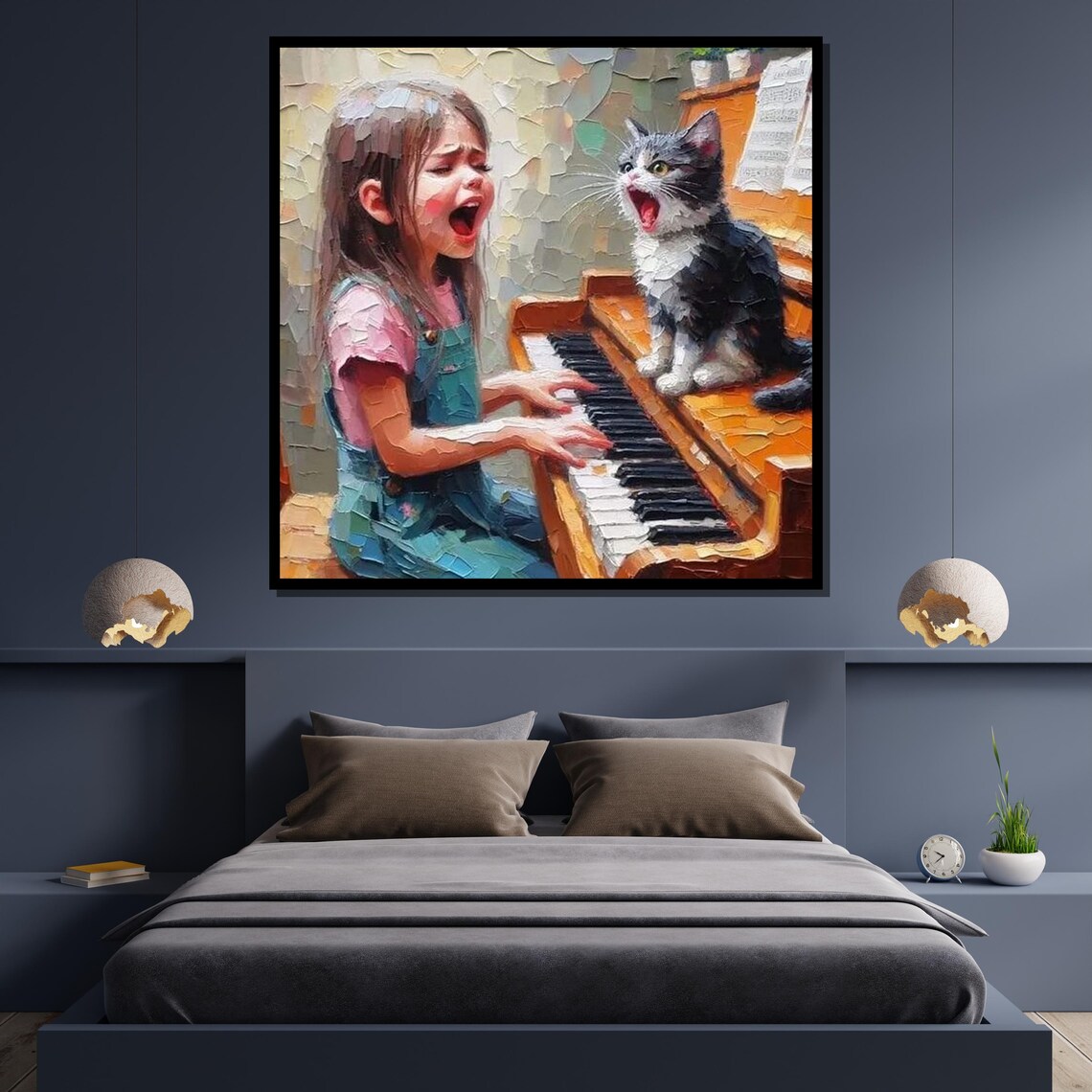 Singing Girl and Cat Whimsical Wall Art Print - Image 4