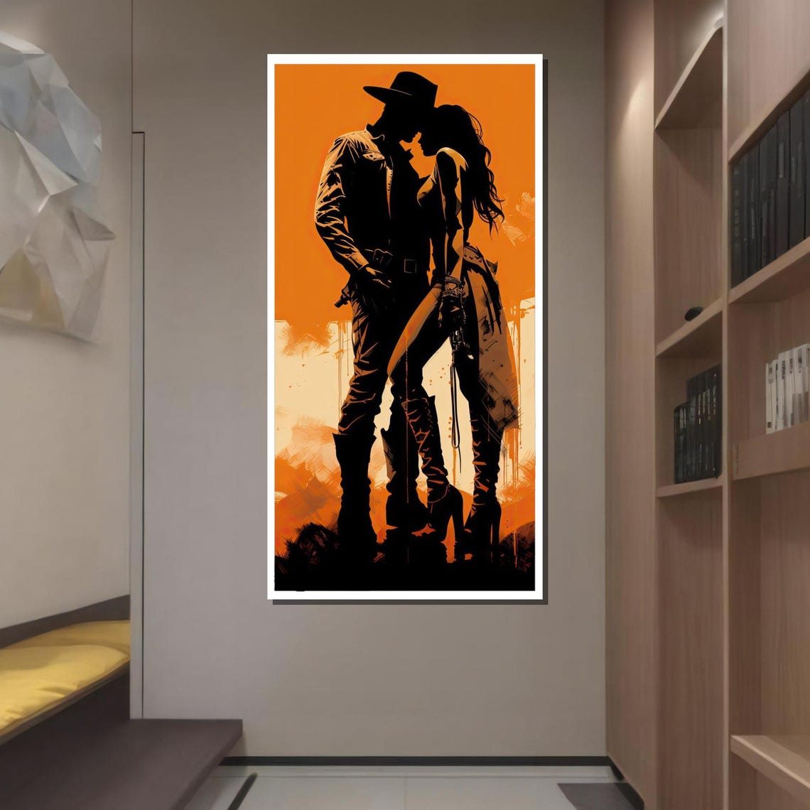 Western Cowboy Romance Sexy Silhouette Art Wild West Lovers Print Romantic Wall Decor Ready To Hang - Image 2