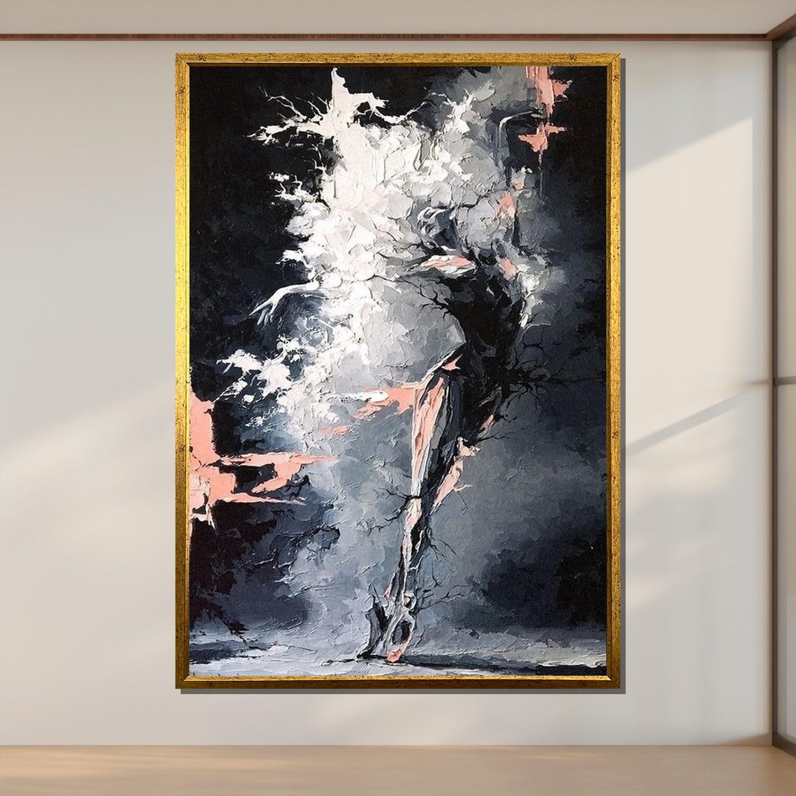Abstract Ballerina Art Dynamic Dance Painting Monochrome Ballet Wall Art Design Ready To Hang