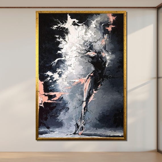 Abstract Ballerina Art Dynamic Dance Painting Monochrome Ballet Wall Art Design Ready To Hang