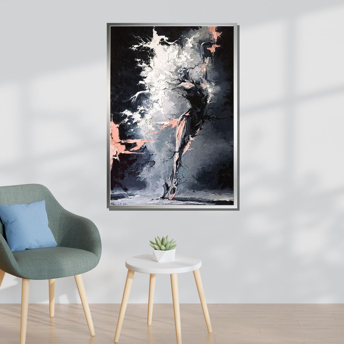 Abstract Ballerina Art Dynamic Dance Painting Monochrome Ballet Wall Art Design Ready To Hang - Image 3