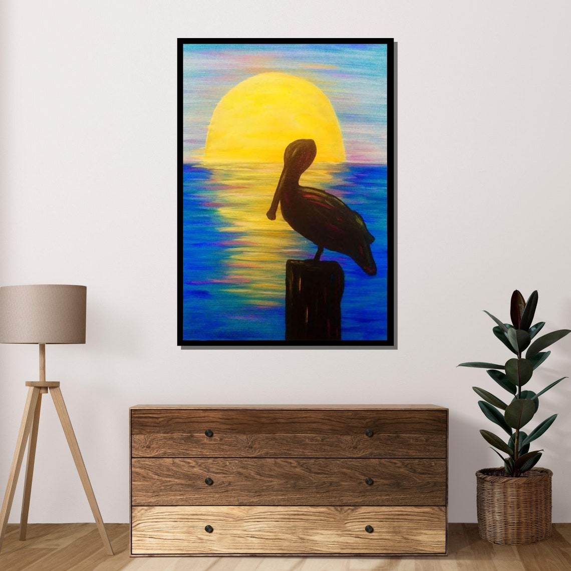 Sunset Pelican Silhouette Coastal Ocean Bird Sun Beach Art Poster - Image 4