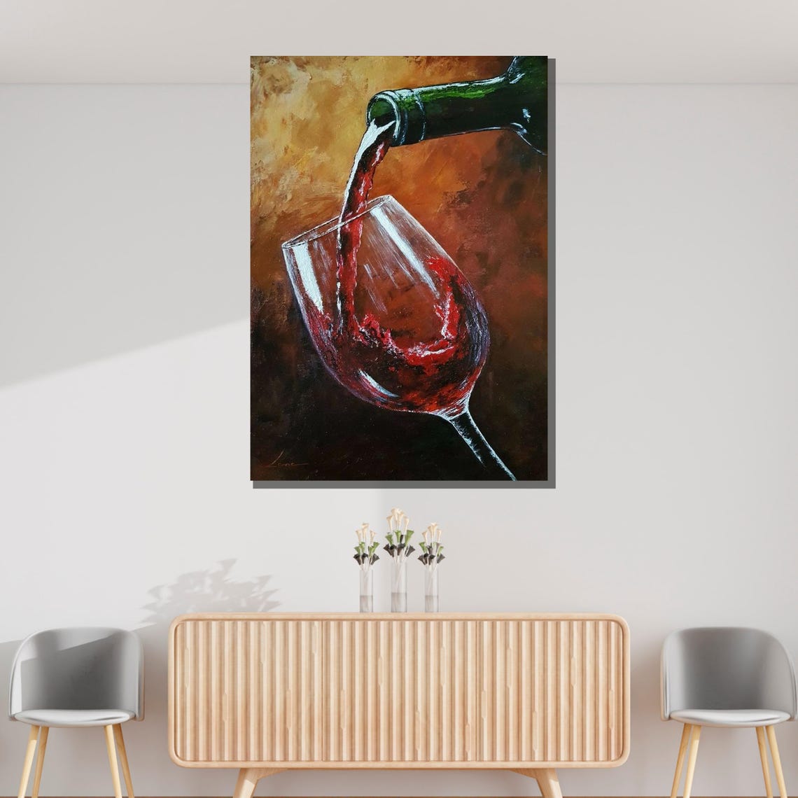 Pouring Red Wine Splashing Wine Glass Painterly Kitchen Bar Poster - Image 3