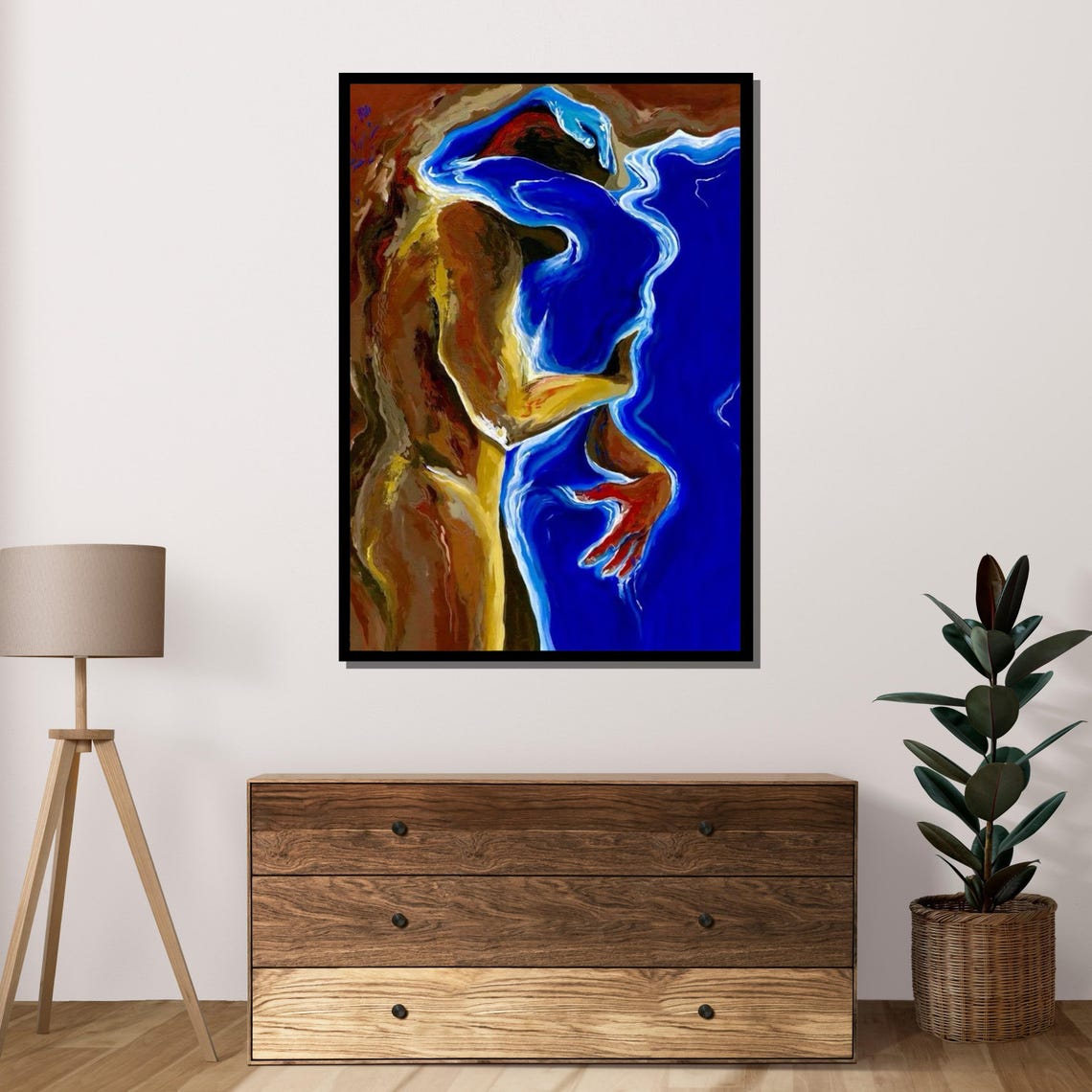 Abstract Embrace Fluid Blue Lovers Swirling Bold Modern Love Poster - Image 4