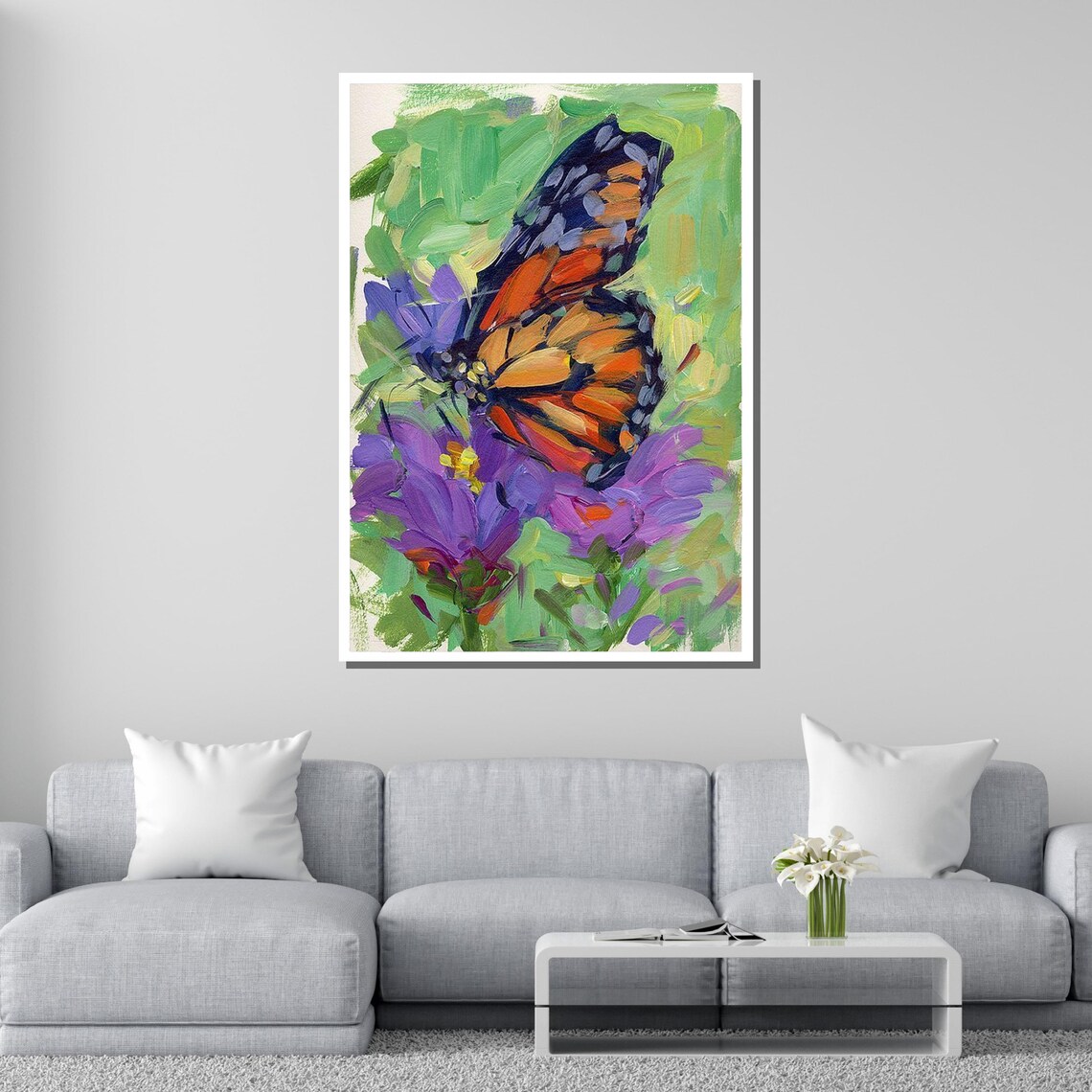 Colorful Butterfly and Flowers Art Print, Floral Decor - Image 2
