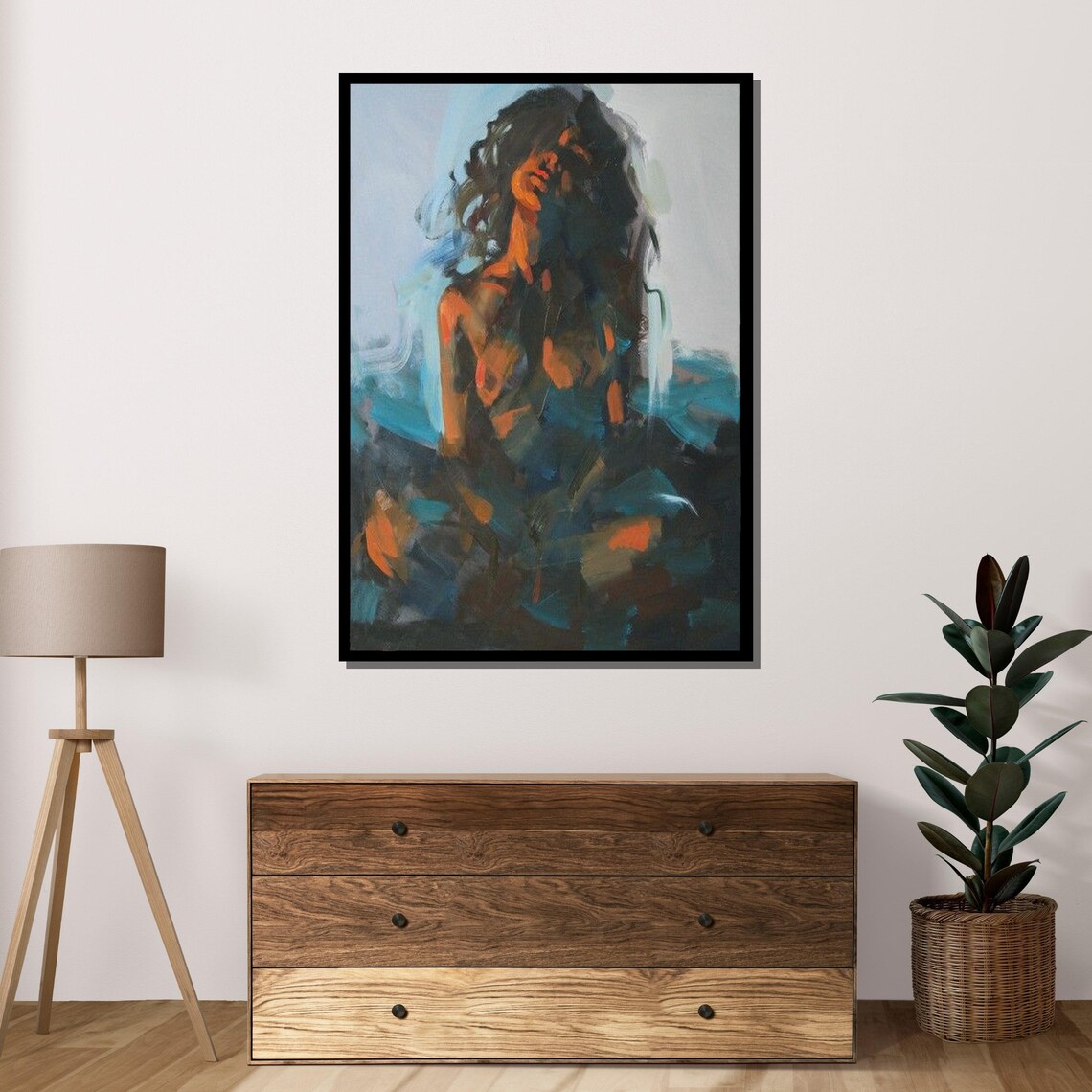 Abstract Woman Silhouette Modern Nude Art Teal Blue Painting Poster - Image 4