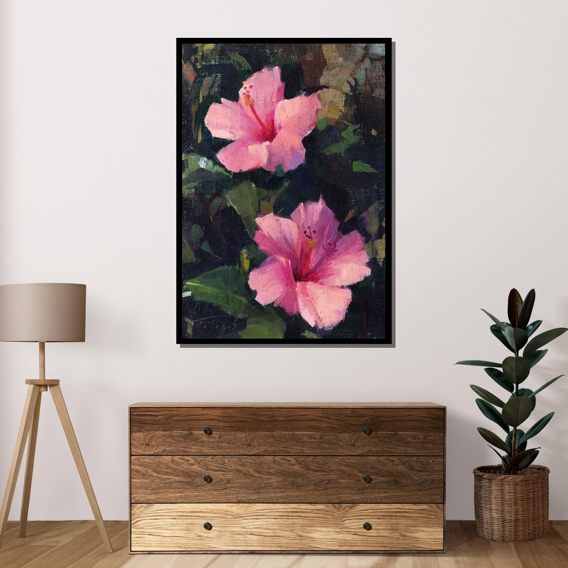 Pink Hibiscus Tropical Bloom Oil Painting Botanical Floral Poster - Image 4