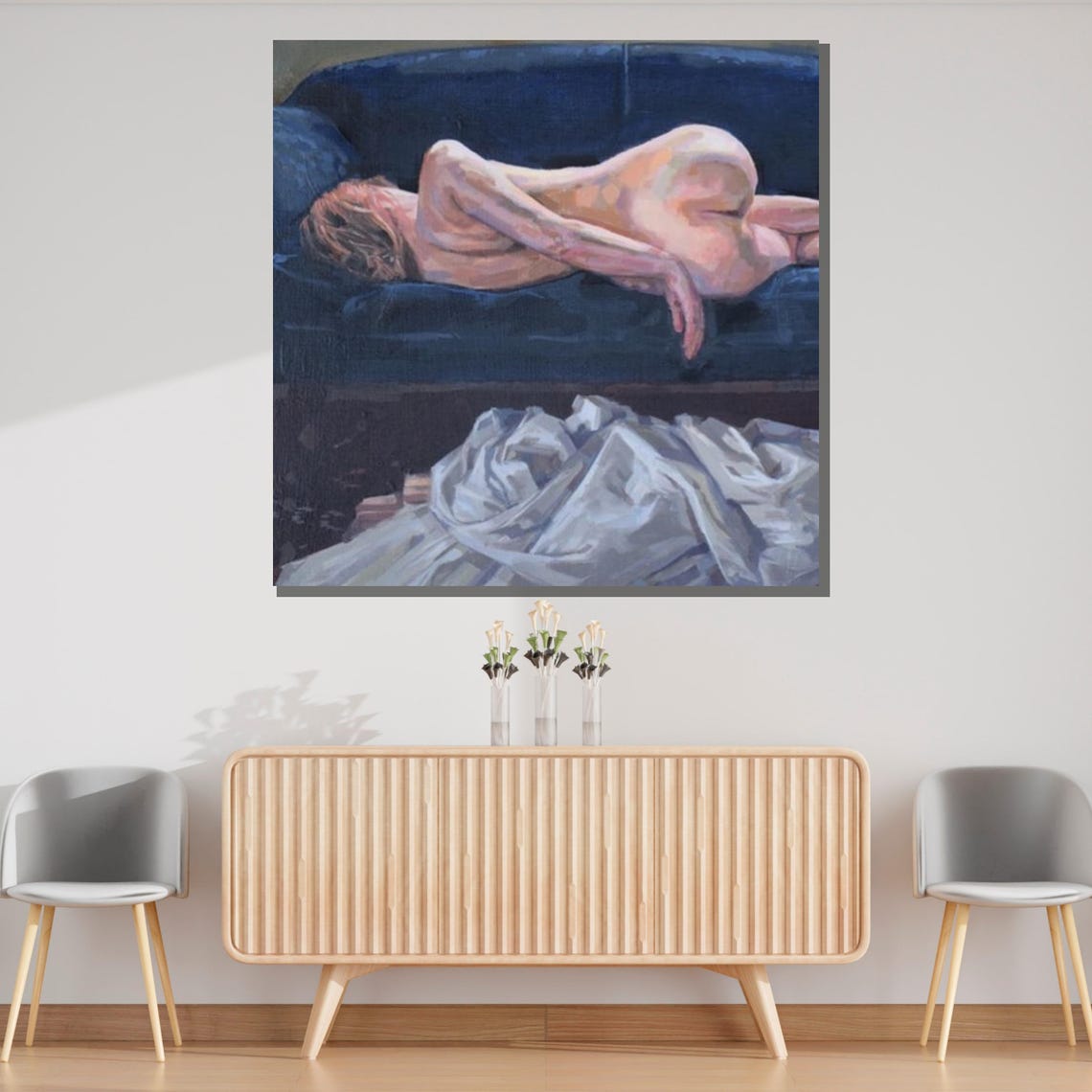 Reclining Nude On Dark Couch Classical Figurative Sensual Art Poster - Image 3