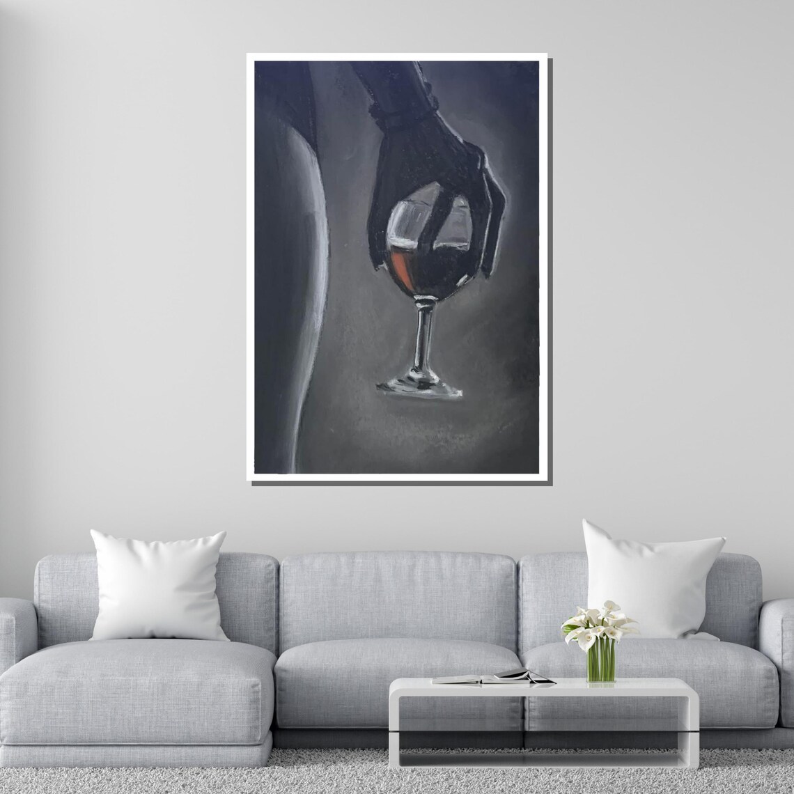 Minimalist Wine Glass Hand Silhouette Dark Erotic Monochrome Art Poster - Image 4
