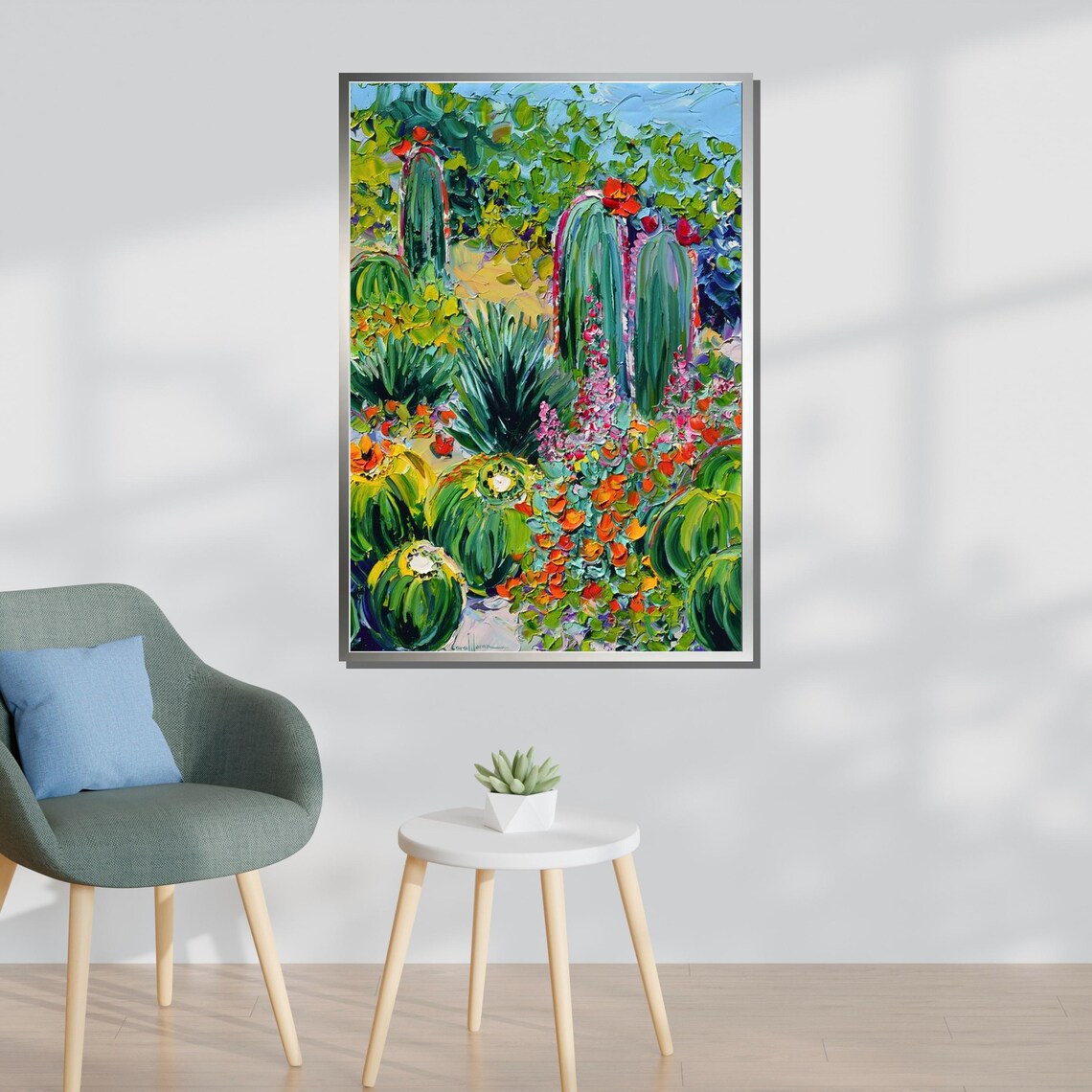 Vibrant Cactus Garden Impasto Desert Bloom Colorful Nature Art Poster - Image 3