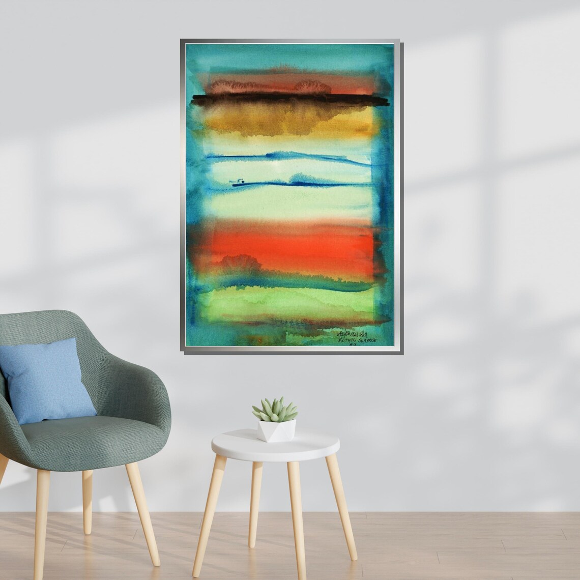 Abstract Sunrise Color Bands Modern Watercolor Landscape Art Print - Image 3