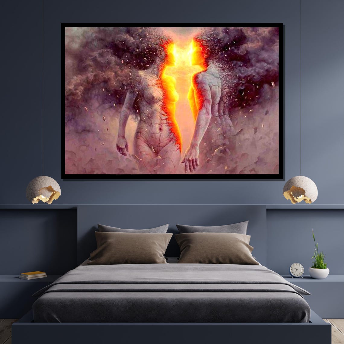 Fiery Passion Erotic Lovers Art Intense Connection Wall Art Nude Abstract Painting Ready To Hang - Image 4