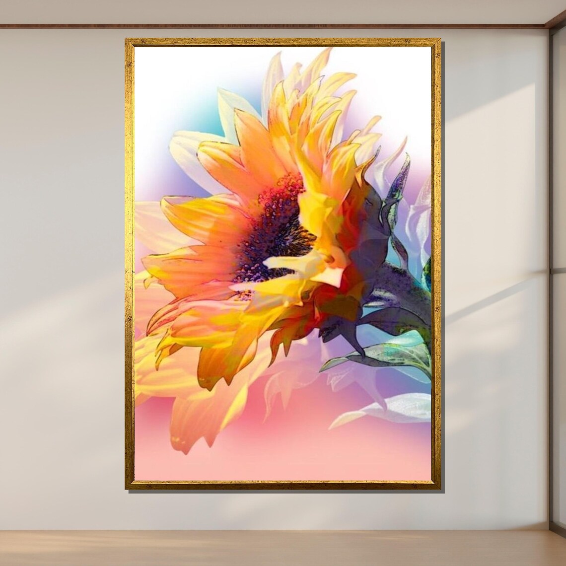 Vibrant Sunflower Art Print, Modern Floral Decor