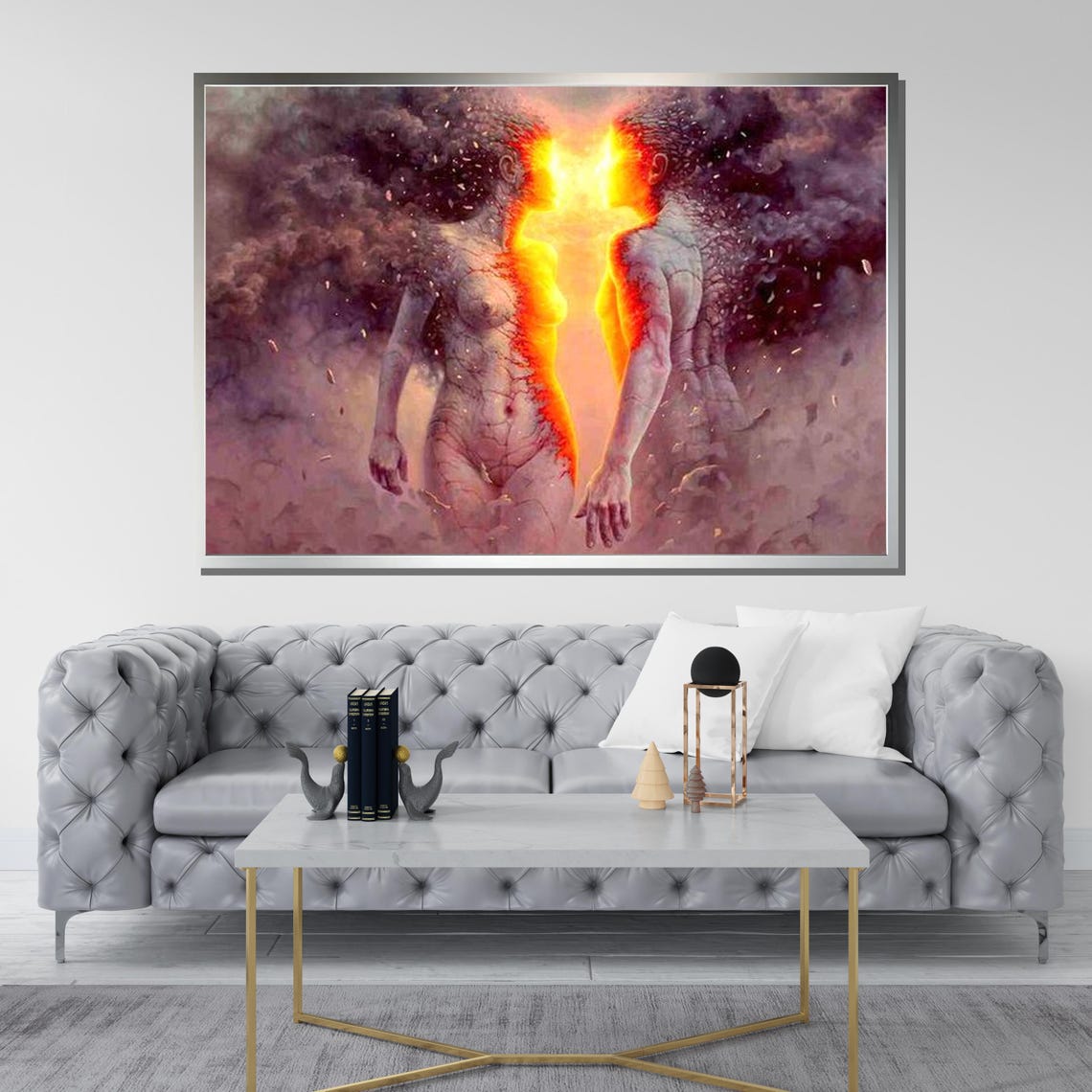 Fiery Passion Erotic Lovers Art Intense Connection Wall Art Nude Abstract Painting Ready To Hang - Image 3