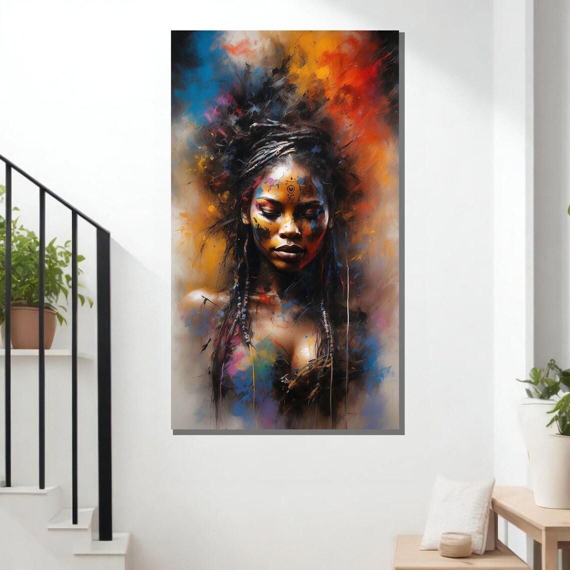 Vibrant Tribal Woman Art Colorful Portrait Afrocentric Wall Print Ethnic Beauty Decor Ready To Hang Artwork - Image 3