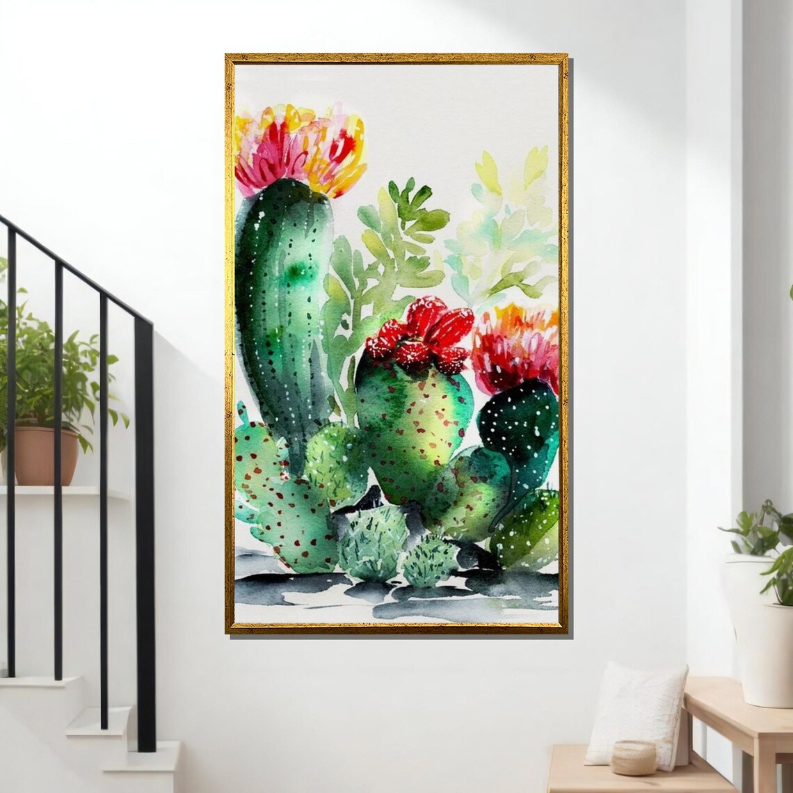 Watercolor Cactus Bloom Prickly Pear Botanical Desert Garden Print