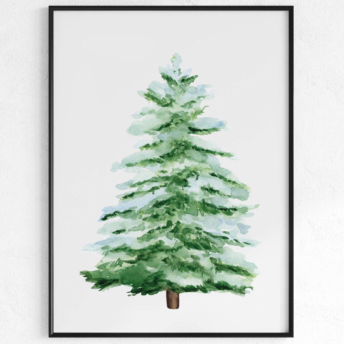 Watercolor Snowy Fir Tree Soft Green Minimalist Christmas Wall Art