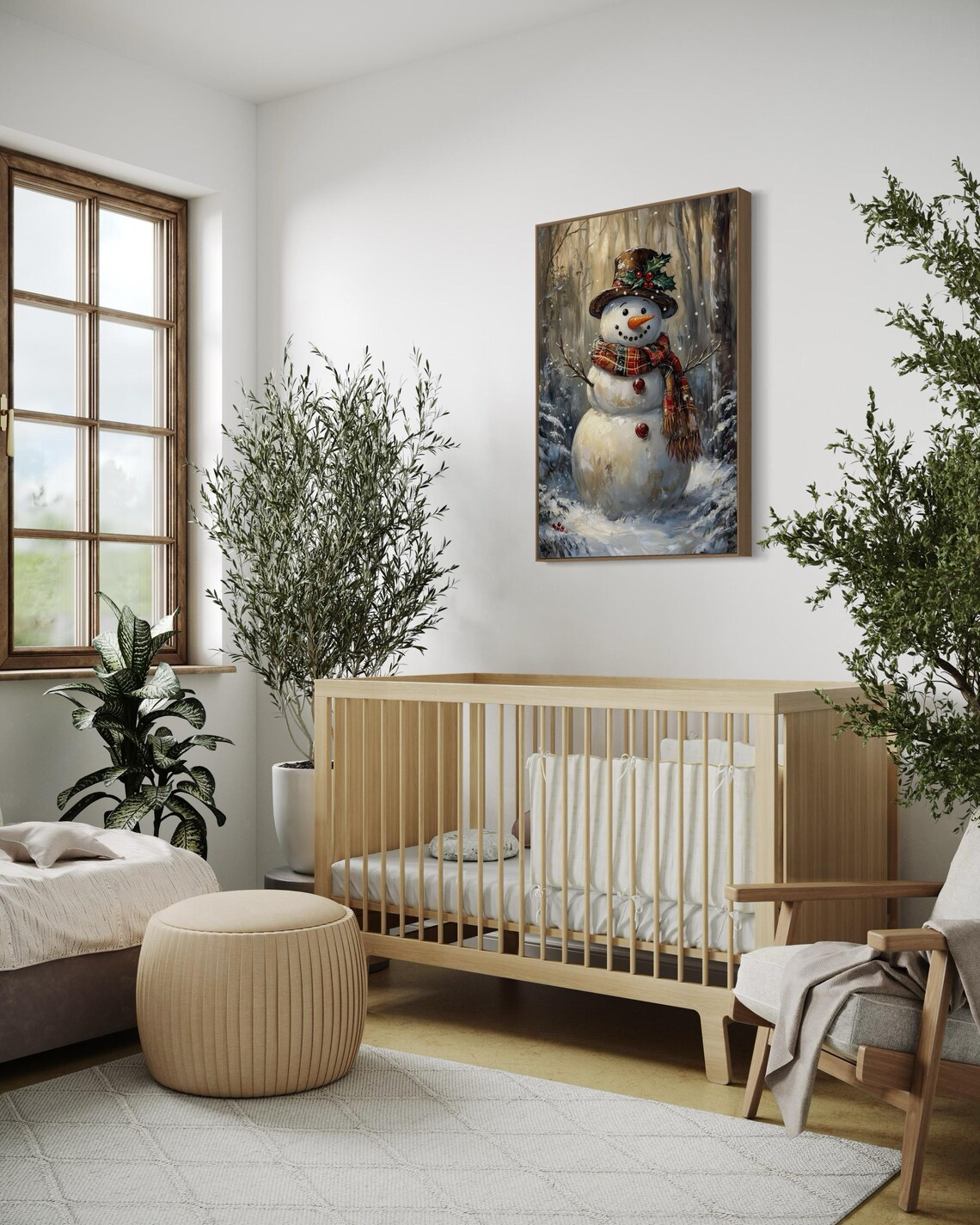 Vintage Snowman Christmas Art Print, Rustic Cabin Decor - Image 2