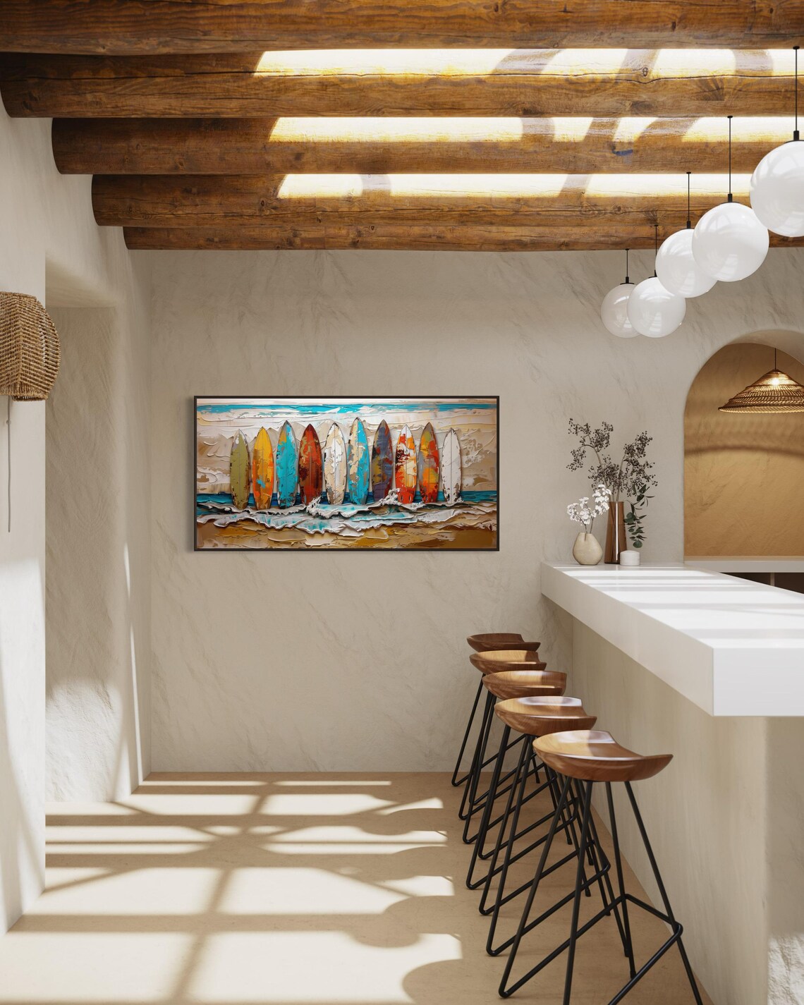 Surfboard Coastal Panoramic Art Print for Beach House - Image 3