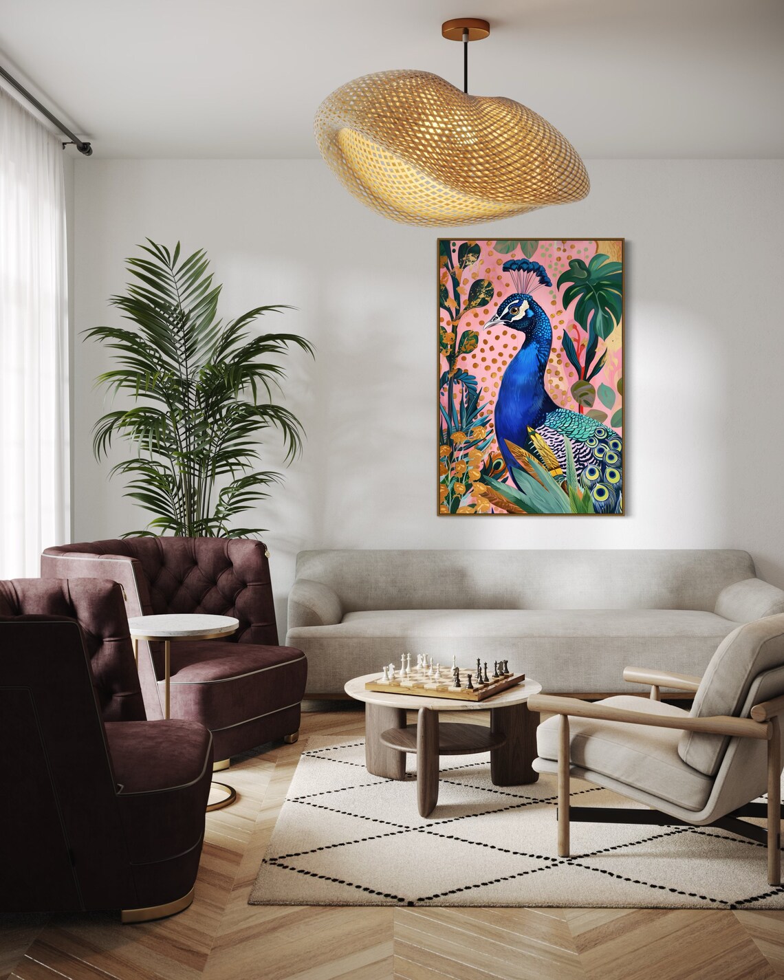 Blue Peacock Art Print, Tropical Color Pop Home Decor - Image 2