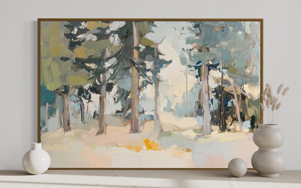 Impressionist Pine Tree Art Print, Rustic Forest