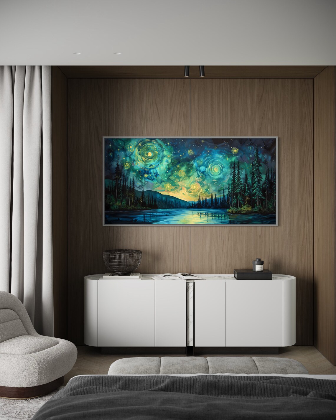 Van Gogh-Inspired Twilight Pine Forest Art Print - Image 3