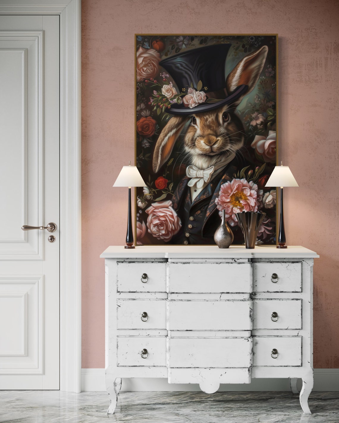 Victorian Rabbit in Top Hat Whimsical Gothic Bunny Portrait Poster - Image 4