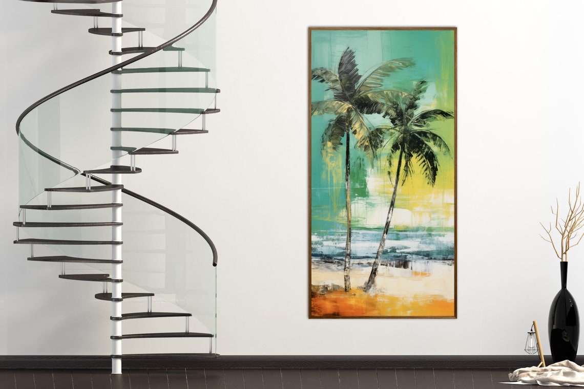 Palm Tree Beach View Turquoise Ocean Coastal Rustic Art Poster - Image 5