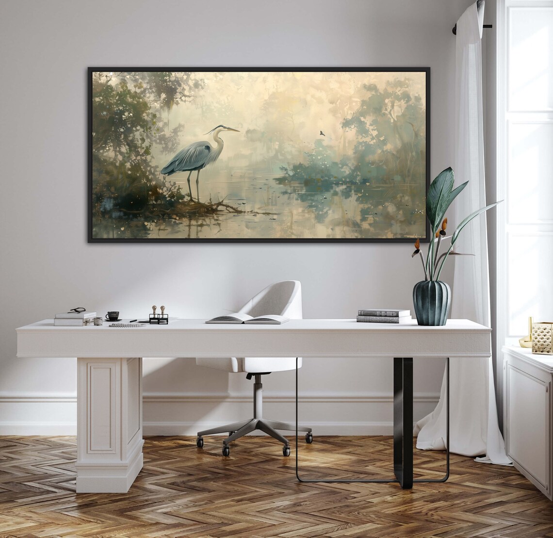 Blue Heron Wall Art Print, Lake Life Bird Study - Image 5