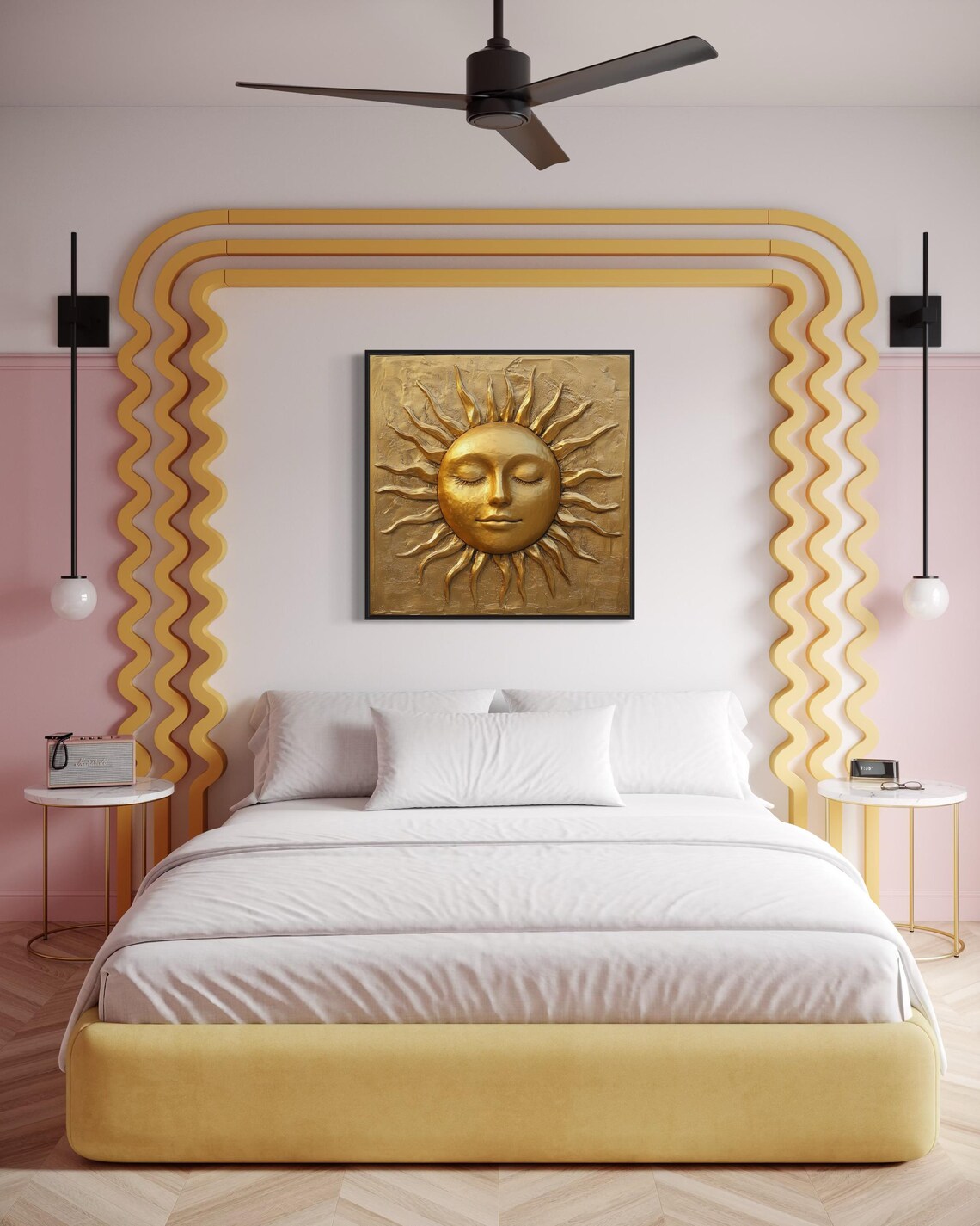 Golden Sun Face Celestial Boho Art Print - Image 3