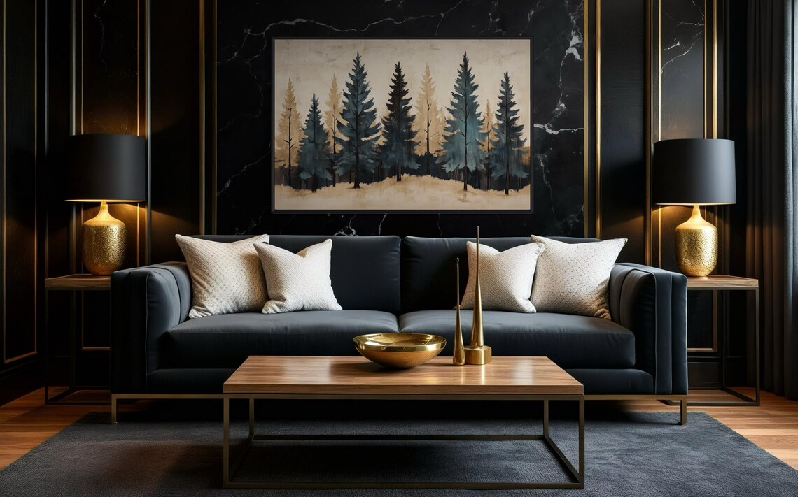 Minimalist Pine Tree Wall Art Abstract Teal And Beige Forest Rustic Charm Print For Elegant Home Or Nature Inspired Decor - Image 2