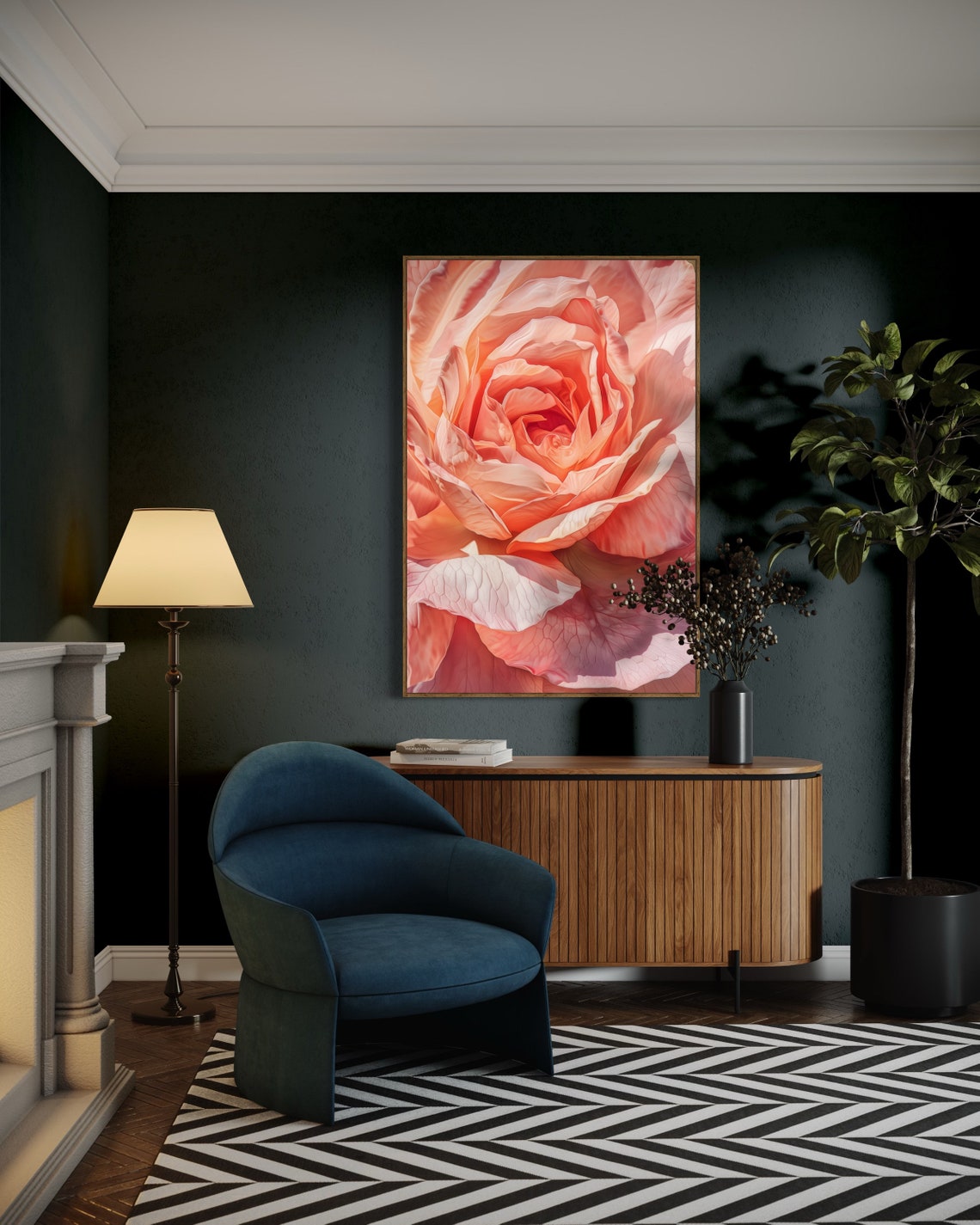 Peachy Coral Rose Macro Bloom Close Up Floral Still Life Print - Image 4