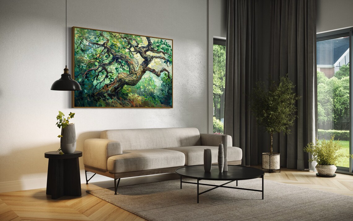 Enchanted Summer Vibrant Whimsical Tree Art Print Textured Expressionism Art For Countryside Inspired Home Decore - Image 5