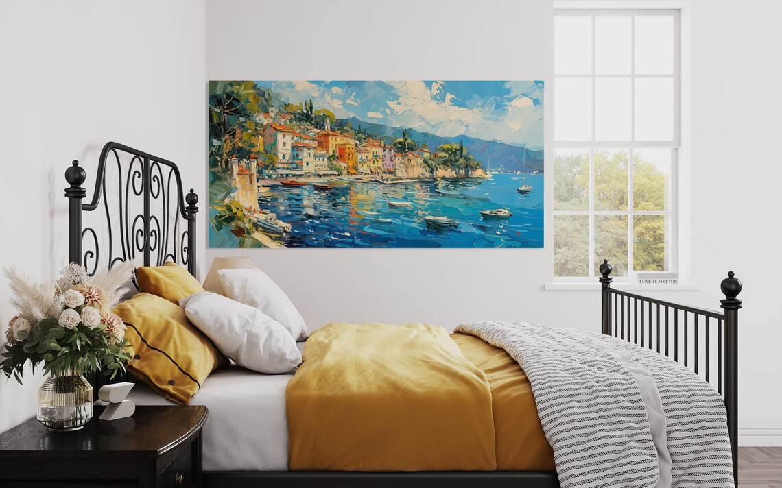 Italian Mediterranean Coastal Town Harbor Boats Blue Sea Travel Poster - Image 2
