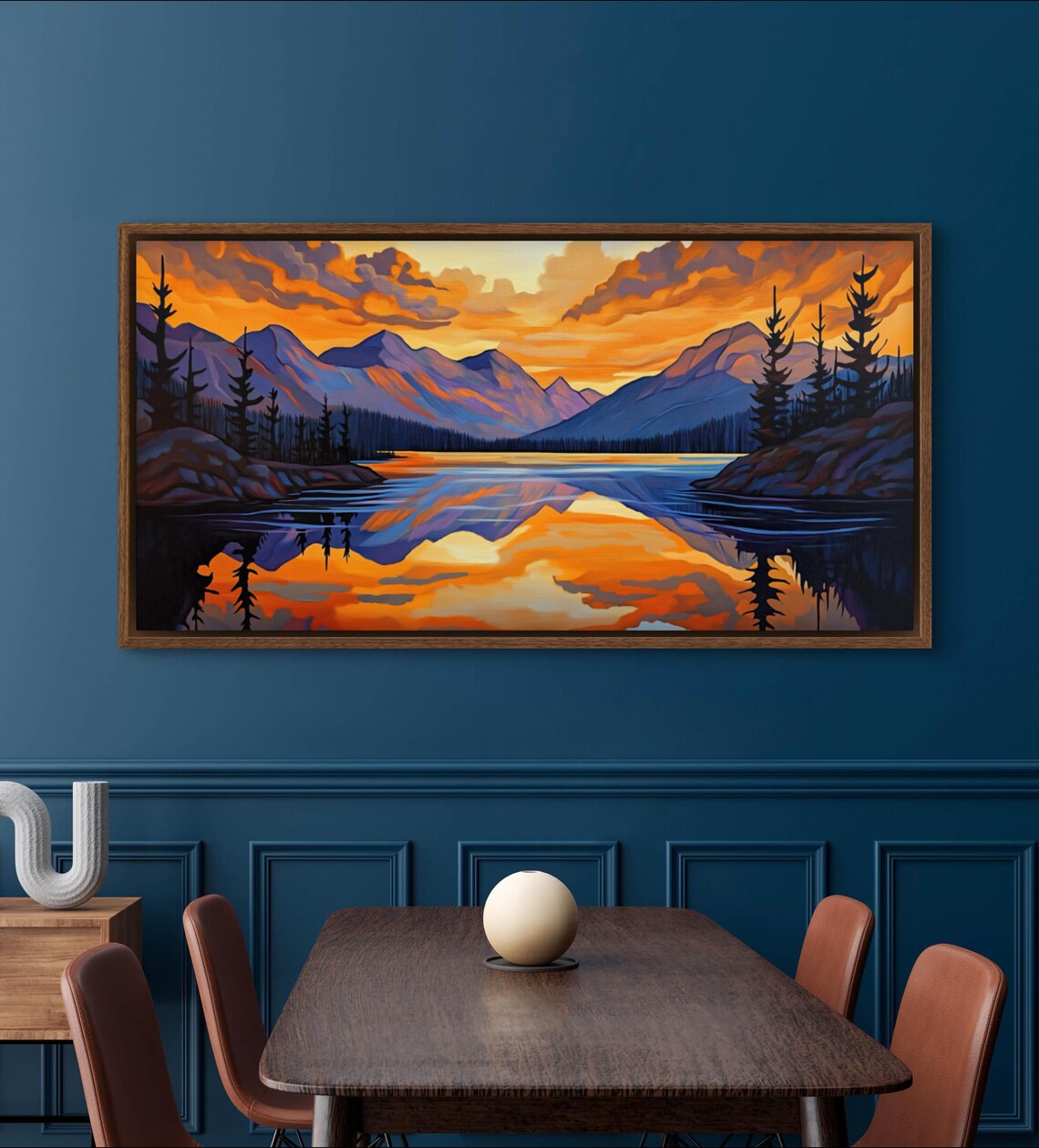 Orange Sunset Mountain Lake Panoramic Reflection Scenic Travel Poster - Image 5