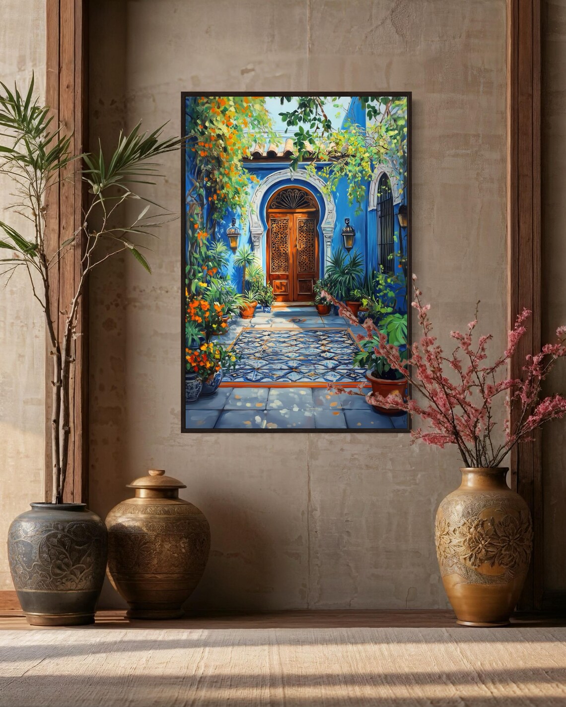 Indian Courtyard Blue Door, Rajasthani Art Print - Image 3