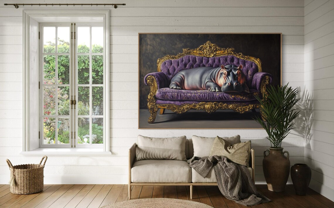 Quirky Hippopotamus Art Print, Eclectic Decor - Image 2