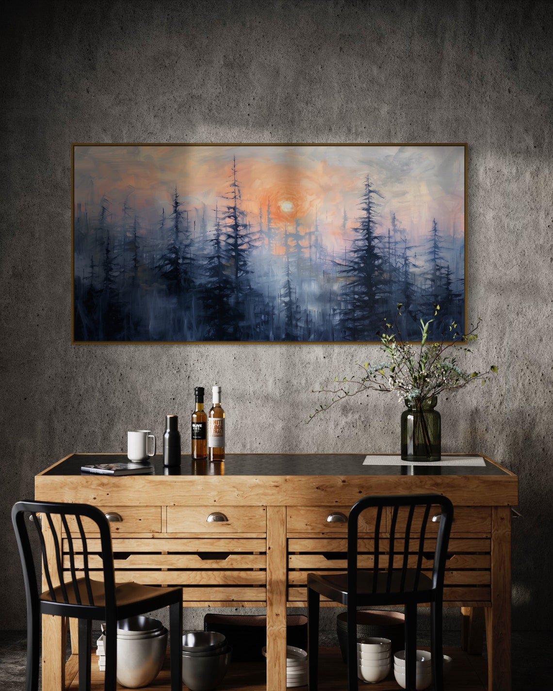 Foggy Pine Forest Sunrise Pastel Panoramic Woodland Wall Art - Image 5