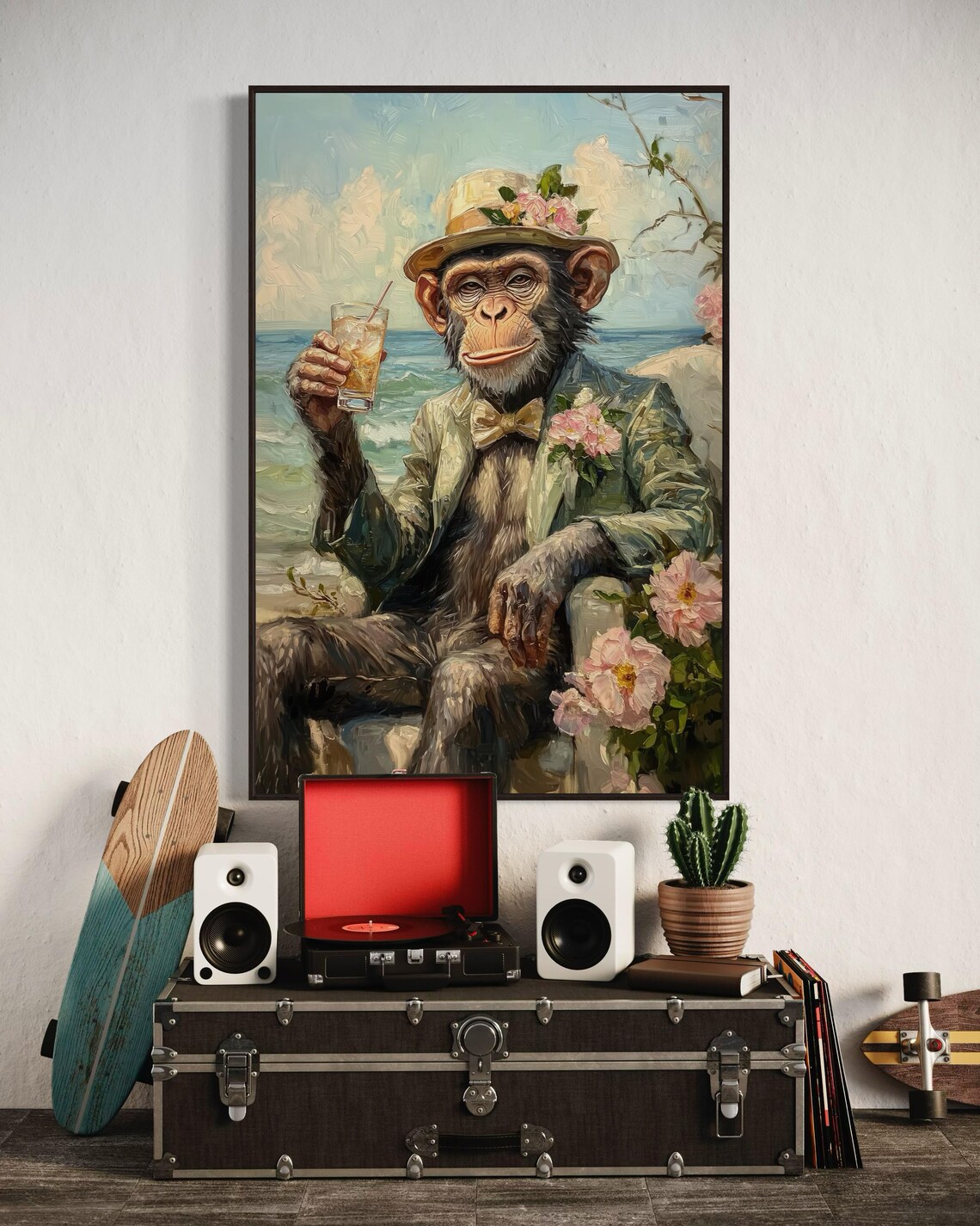 Dapper Chimpanzee In Suit With Cocktail Beachside Quirky Humor Art Poster - Image 5
