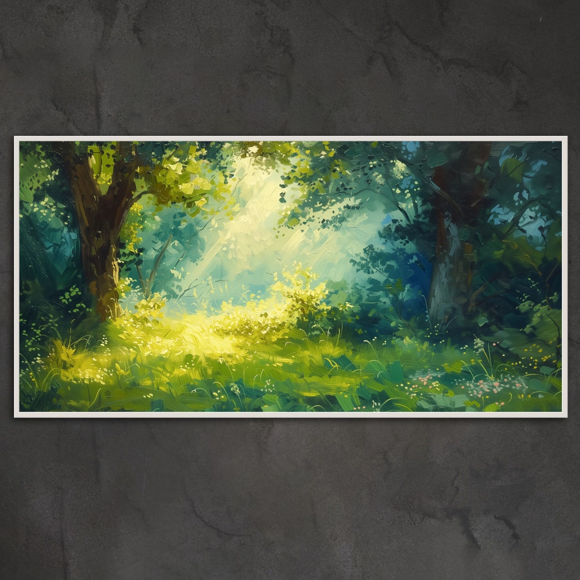 Dreamy Sunlit Forest Clearing Meadow Landscape Enchanted Art Poster - Image 2