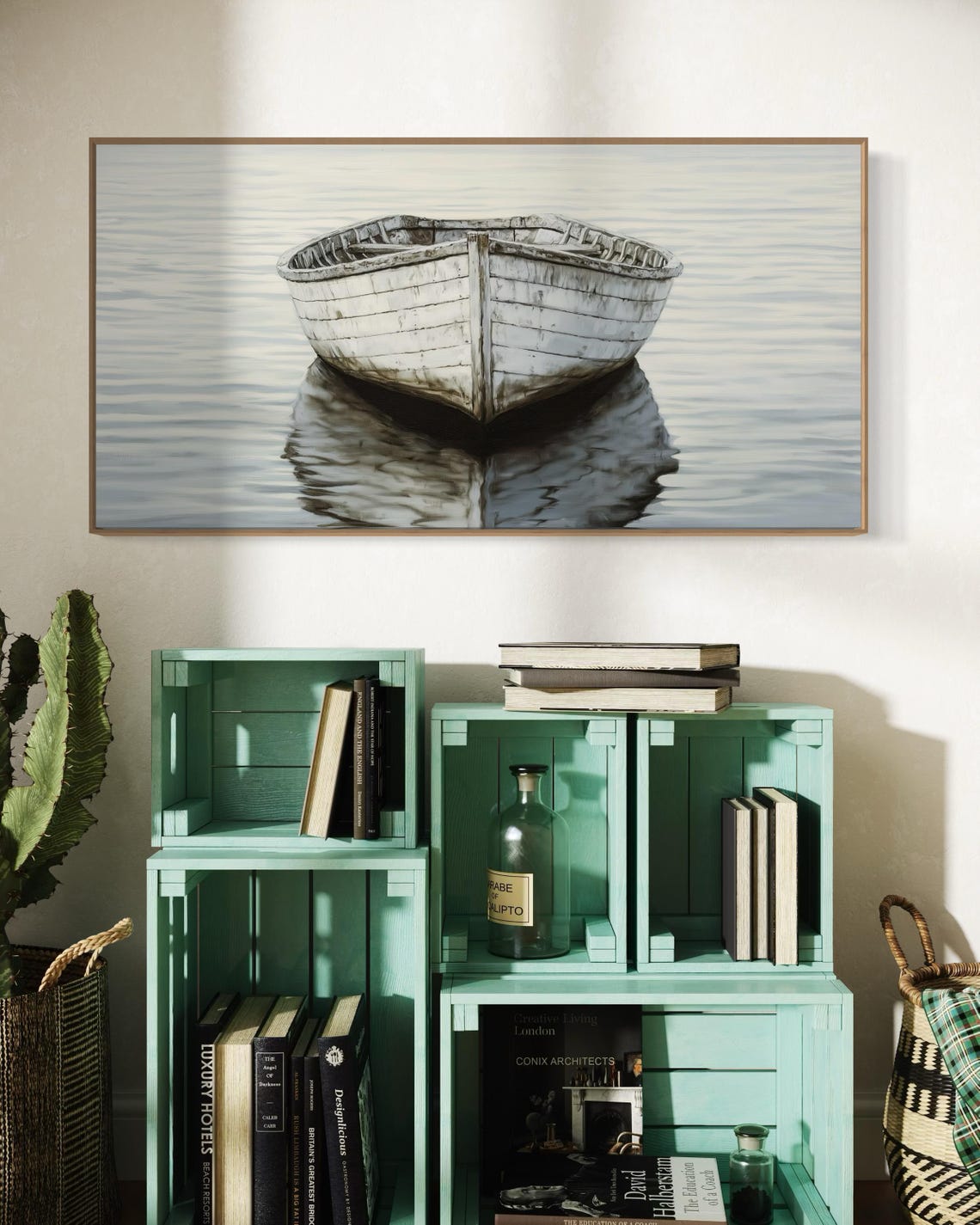 Rustic White Boat Art Panoramic Abstract Seascape Print For Above Couch And Bed Decor Perfect Maritime Statement Wall Art - Image 4