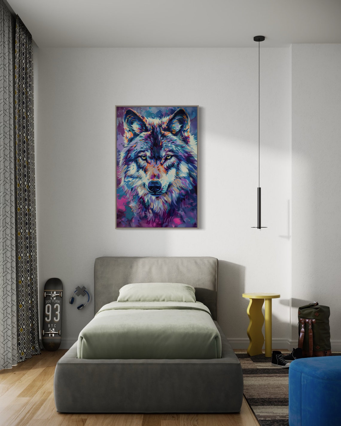Colorful Blue Wolf Portrait Vibrant Pop Art Wildlife Animal Poster - Image 2