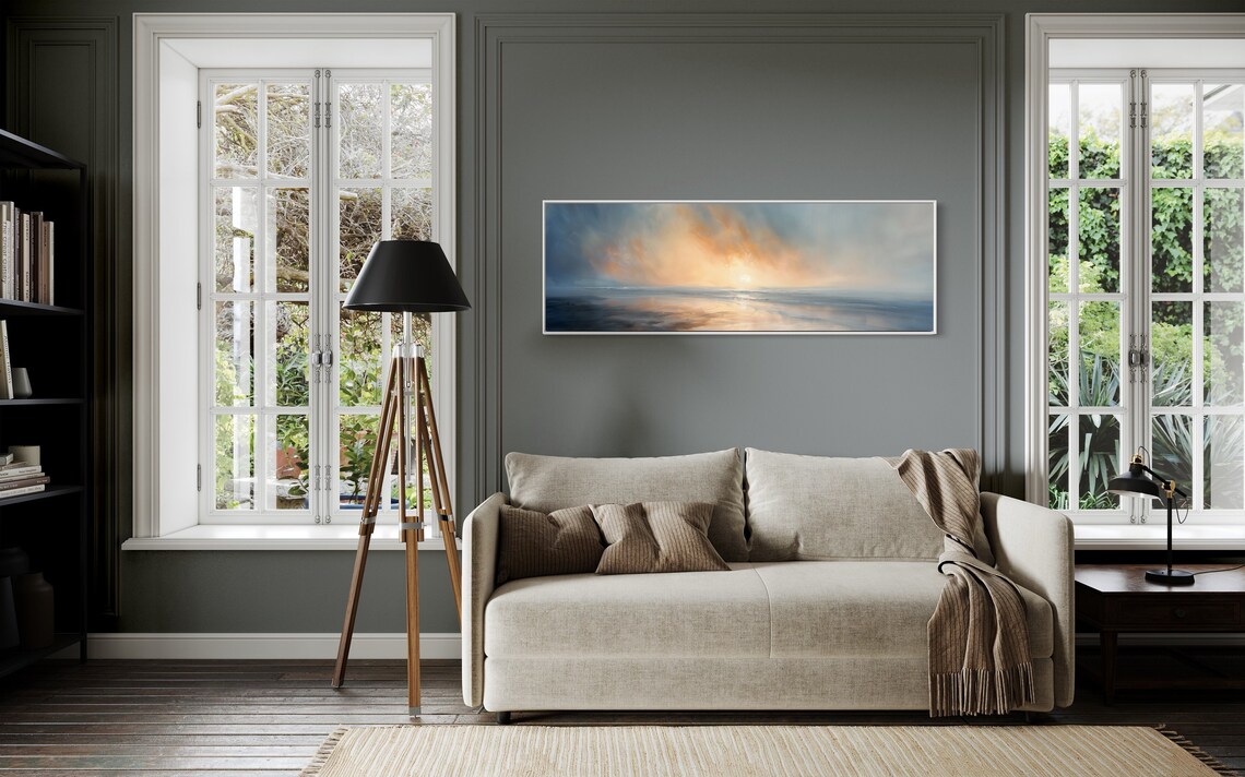 Before Sunrise Atmospheric Panoramic Wall Art Abstract Seascape For Above Bed Decor Popular Nautical And Maritime Home Decore - Image 5
