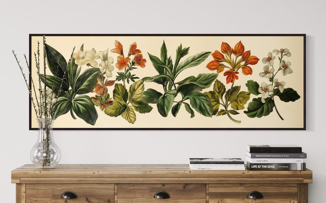 Vintage Botanical Flower Illustration Panoramic Rustic Poster