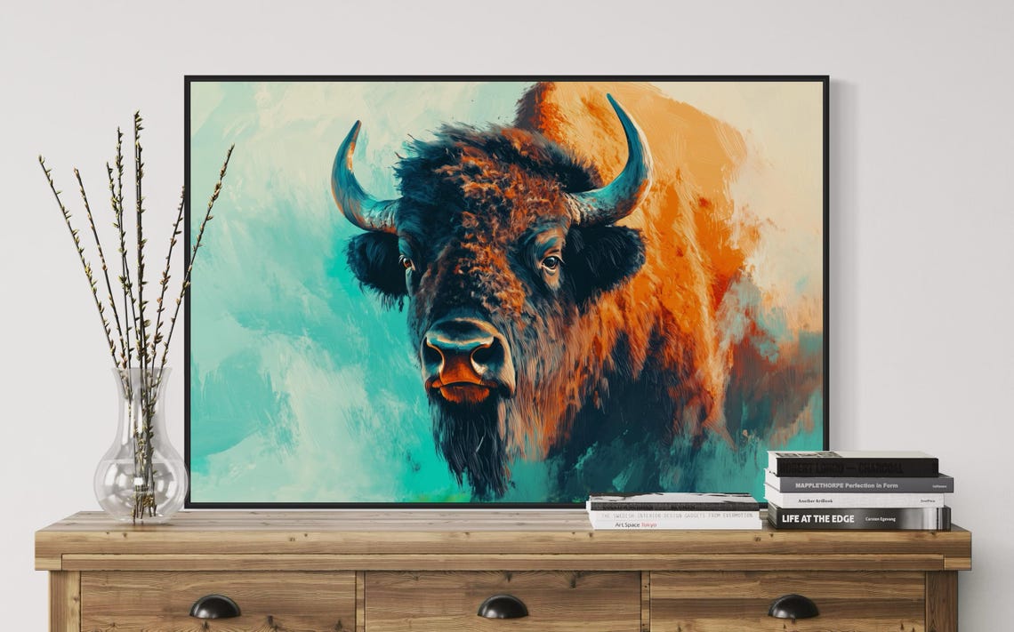Majestic Bison Buffalo Colorful Bold Wildlife Lodge Art Poster