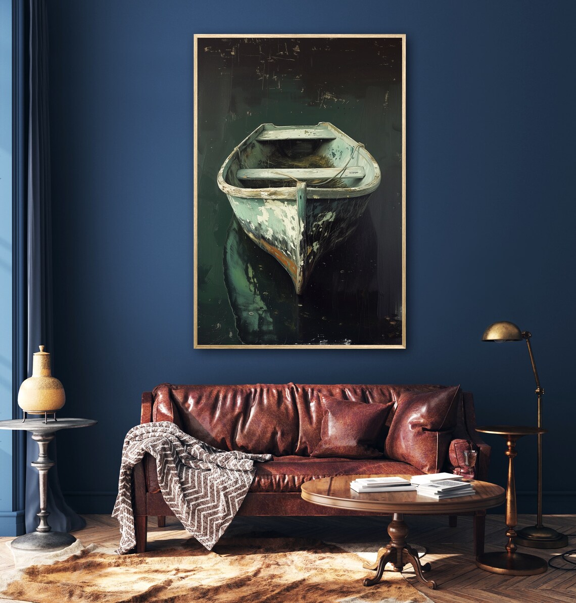 Rustic Boat On Emerald Green Lake Art Print - Image 2
