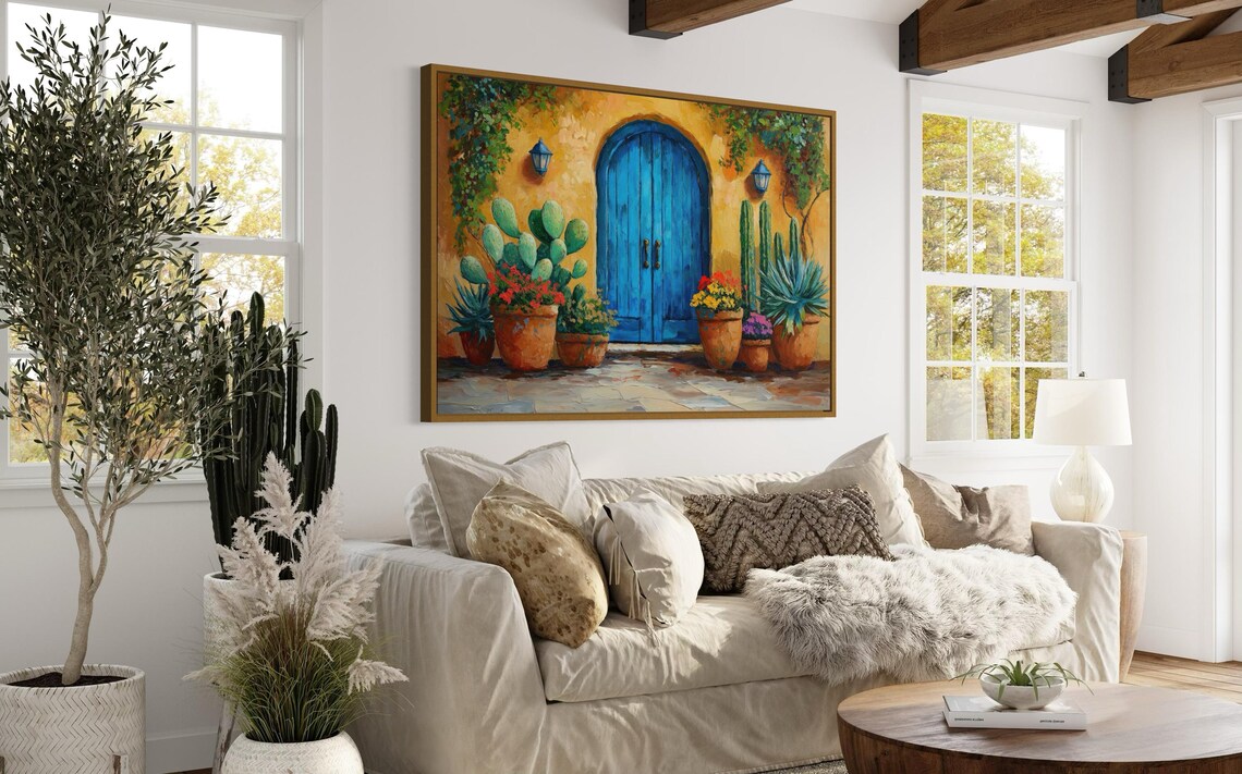 Southwest Cactus and Blue Door Art Print - Image 4